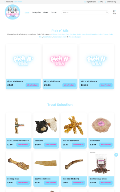 Website screenshot — Pure Puppydog Treats