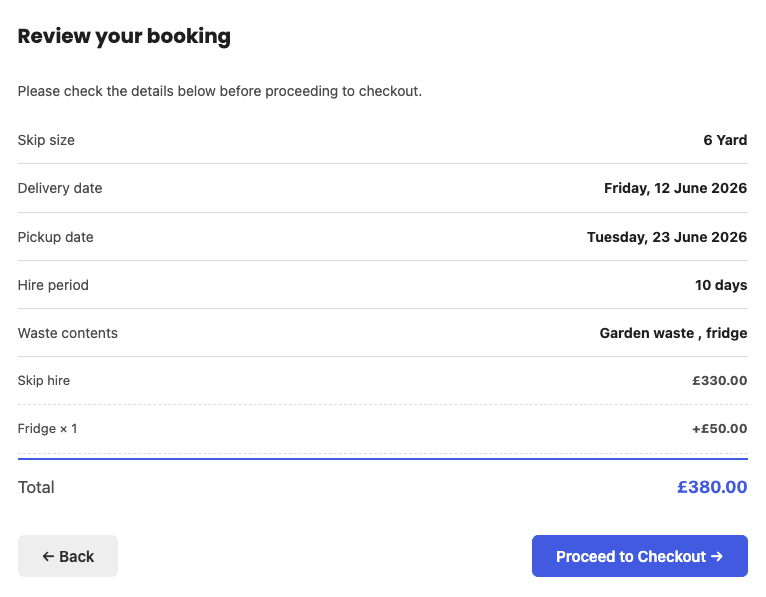 The final stage is just a review of the order before adding to the cart and continuing through the WooCommerce payment process.