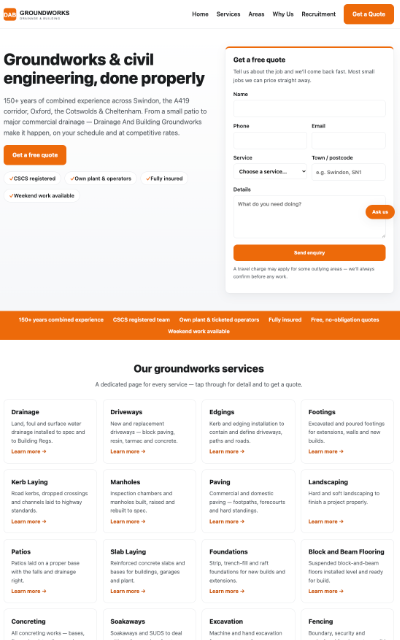 Website screenshot — DAB Groundworks