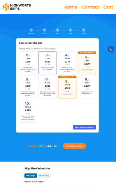 Website screenshot — Highworth Skips